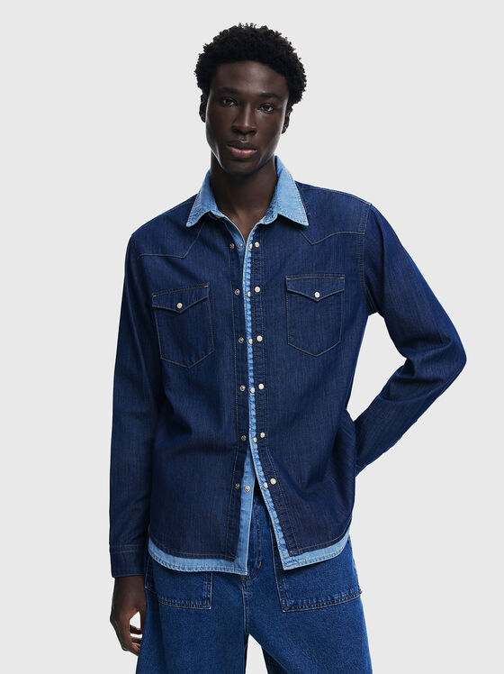 Denim shirt with contrast collar  - 1