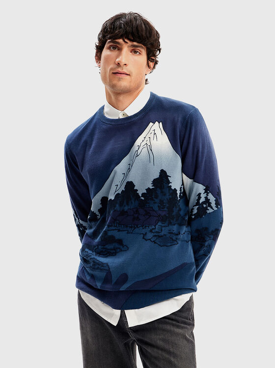 Плетен пуловер с принт  - 1