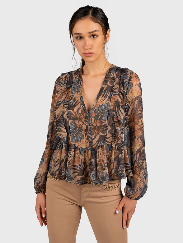 V-neck blouse with multicolor print - 1