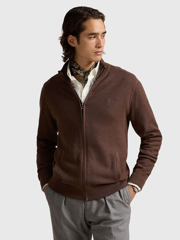 Cotton cardigan with logo in brown - 1