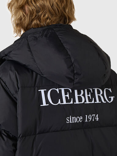 Long padded jacket with hood and embroidery on the back - 3