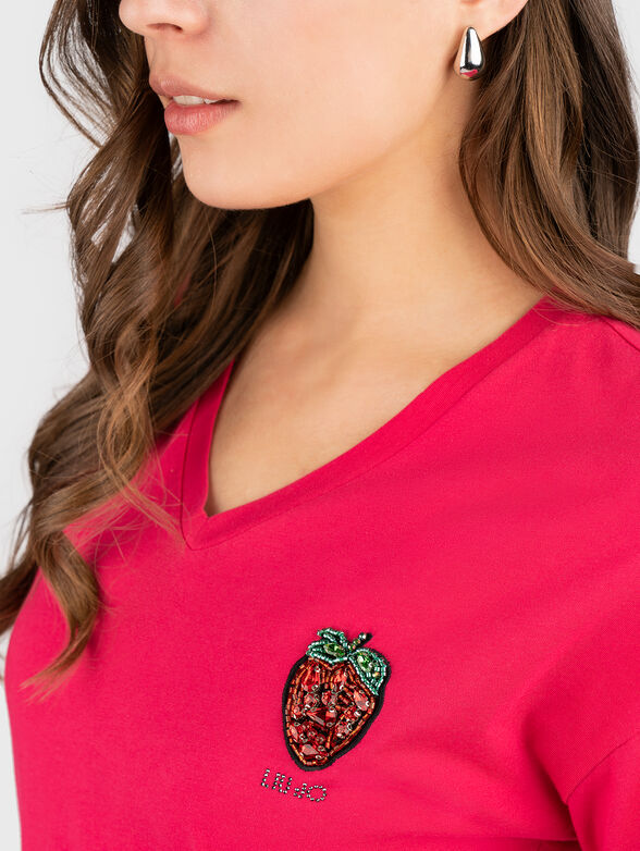 Cotton T-shirt with logo rhinestones - 4