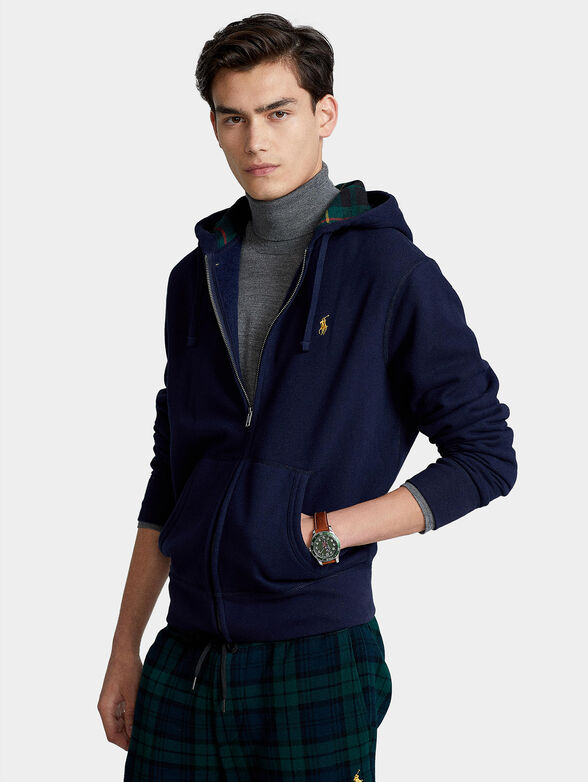 Blue sweatshirt with hood and zipper - 1