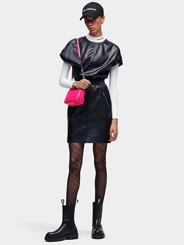 Short faux leather dress with elastic waist - 1