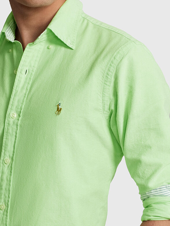 Green cotton shirt with logo embroidery - 4