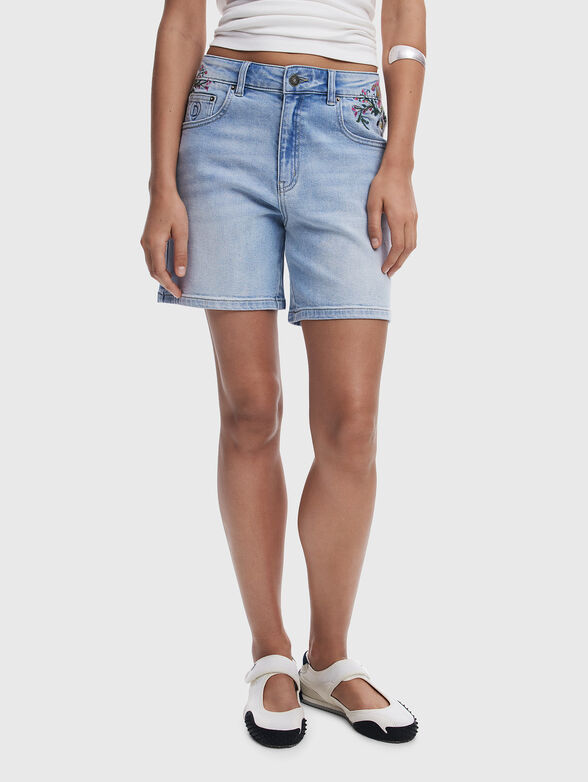 Short denim with floral embroidery - 1