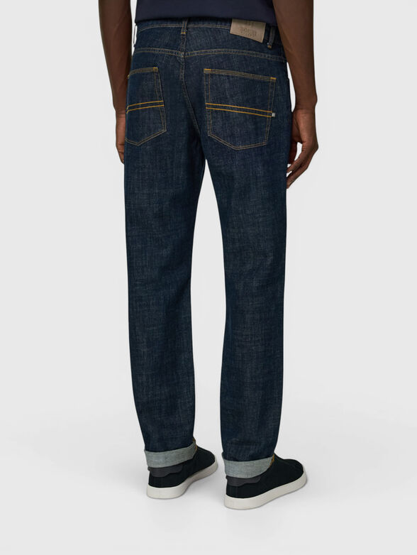 Dark blue cotton blend jeans - 2