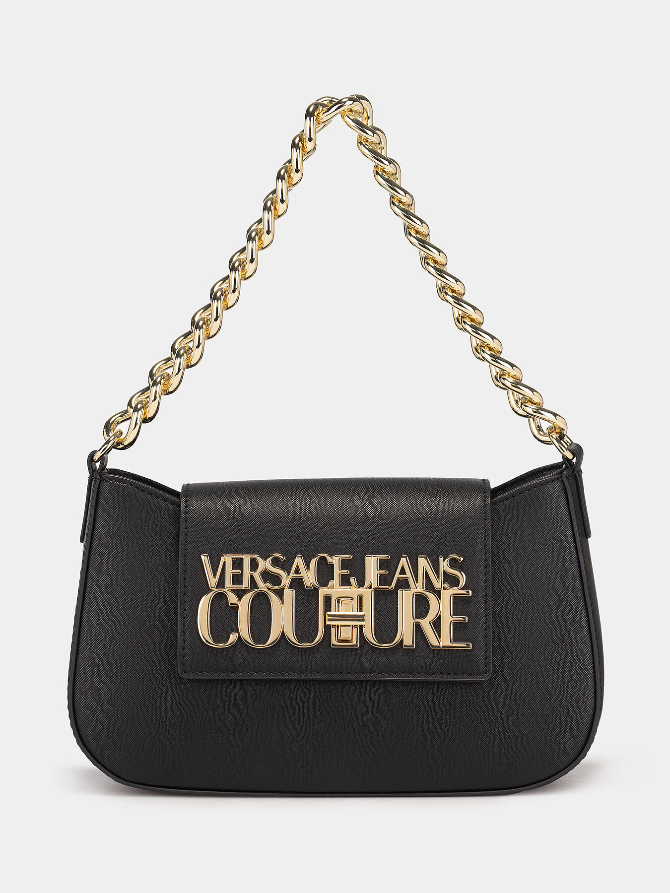 Black eco leather bag with metal logo brand VERSACE JEANS
