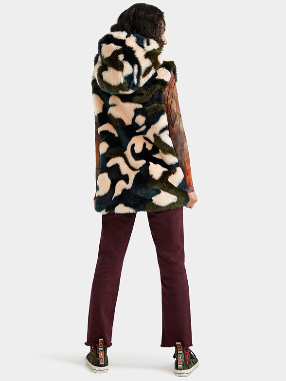 Hooded faux fur vest with zip - 3