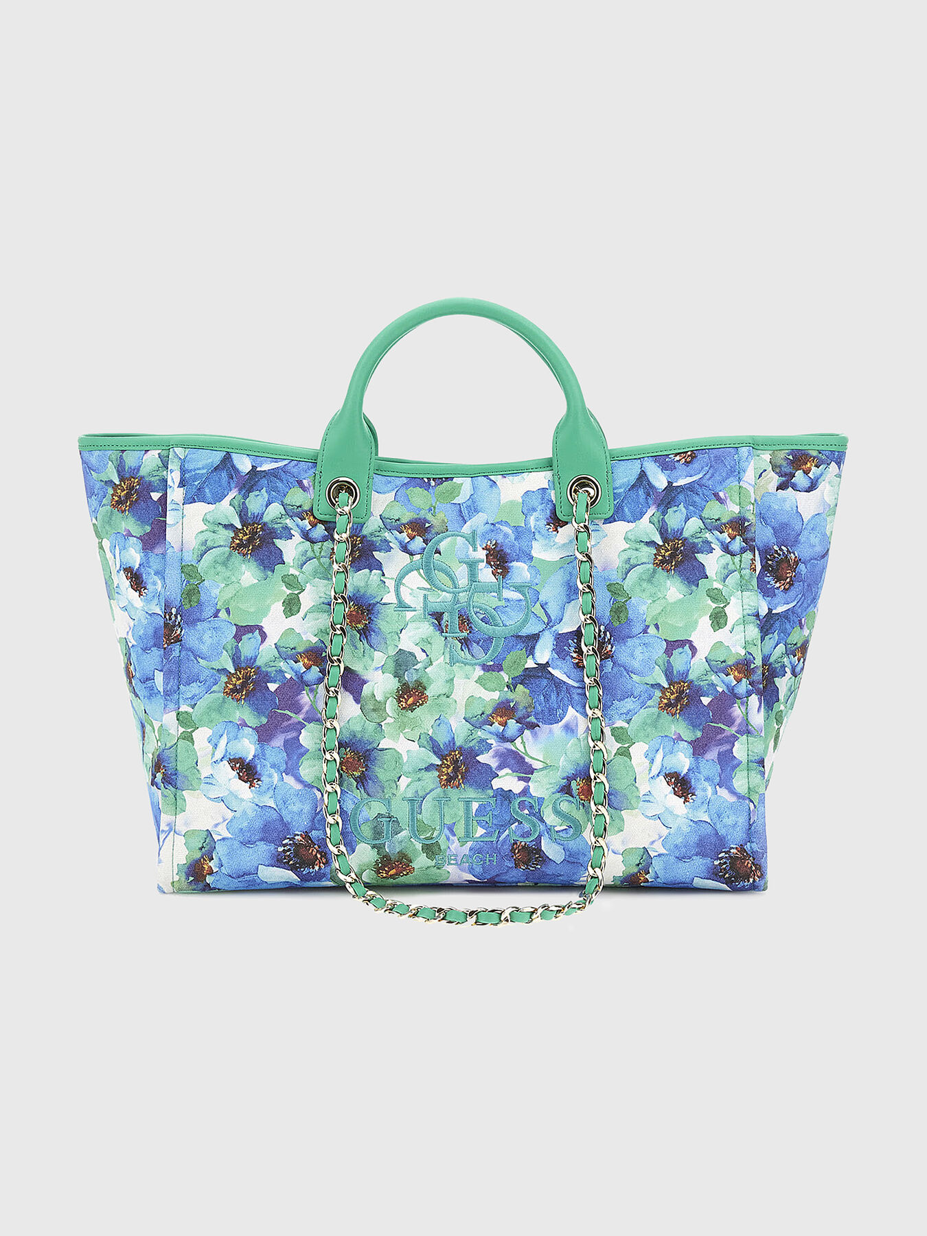 Bag with floral print and logo embroideries brand GUESS Globalbrandsstore en