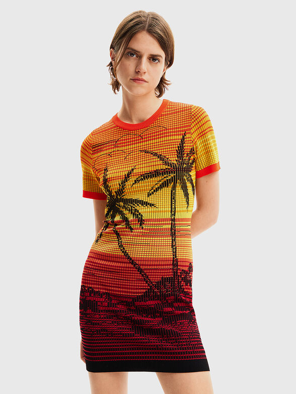 Slim dress with landscape print - 1