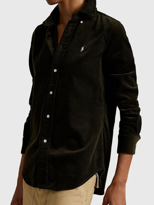 Slim fit corduroy shirt in olive - 4