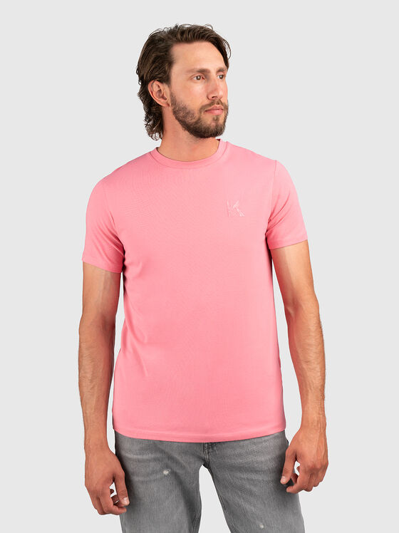Pink T-shirt with logo embroidery  - 1