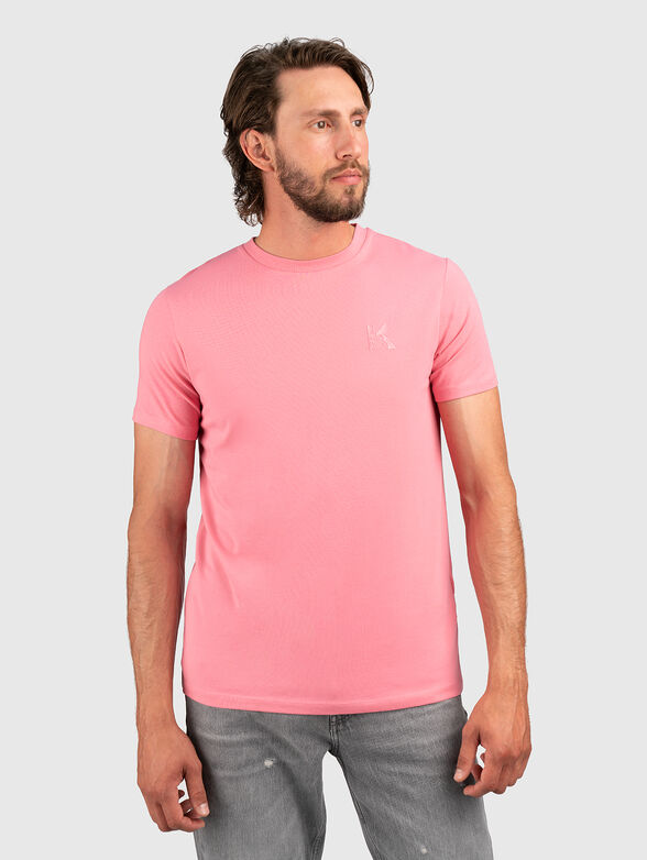 Pink T-shirt with logo embroidery  - 1