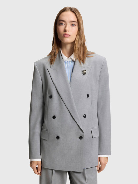 Oversized double breasted jacket with brooch