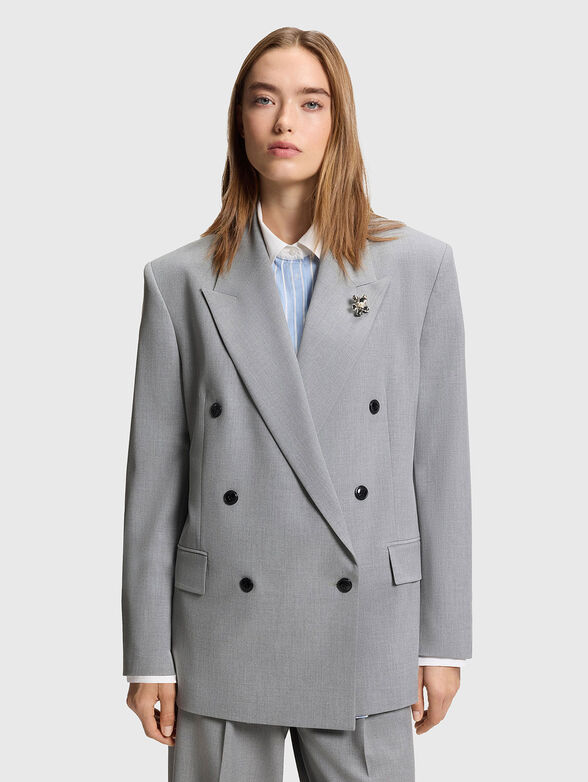 Oversized double breasted jacket with brooch - 1