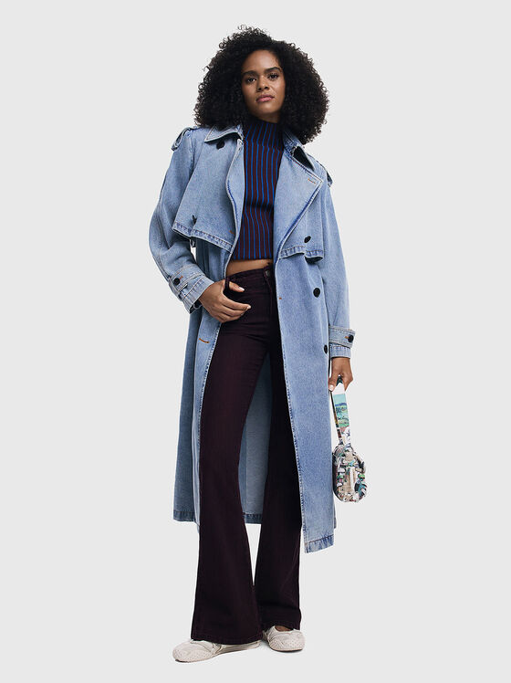 Denim trench coat with waist belt   - 1