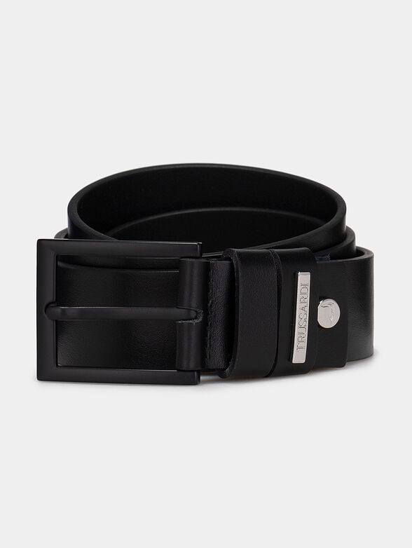 Black leather belt with logo detail - 1