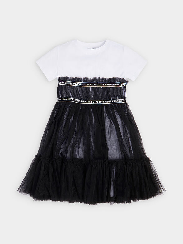 Dress with logo letteting and tulle - 1