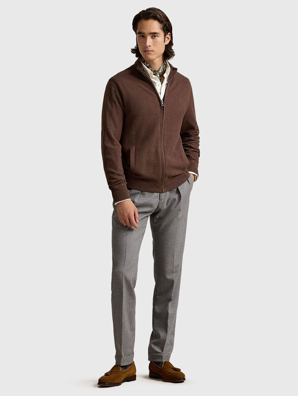 Cotton cardigan with logo in brown - 2