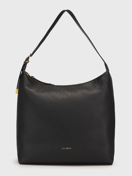 Черна кожена чанта с гранулирана текстура - 1