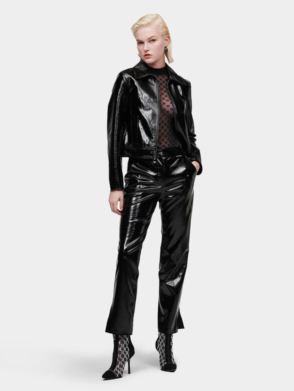 Cropped trousers in eco leather with patent effect - 1