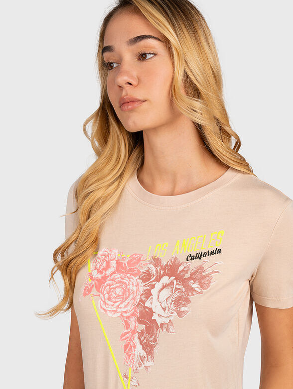 T-shirt with floral print and logo in neon color - 3