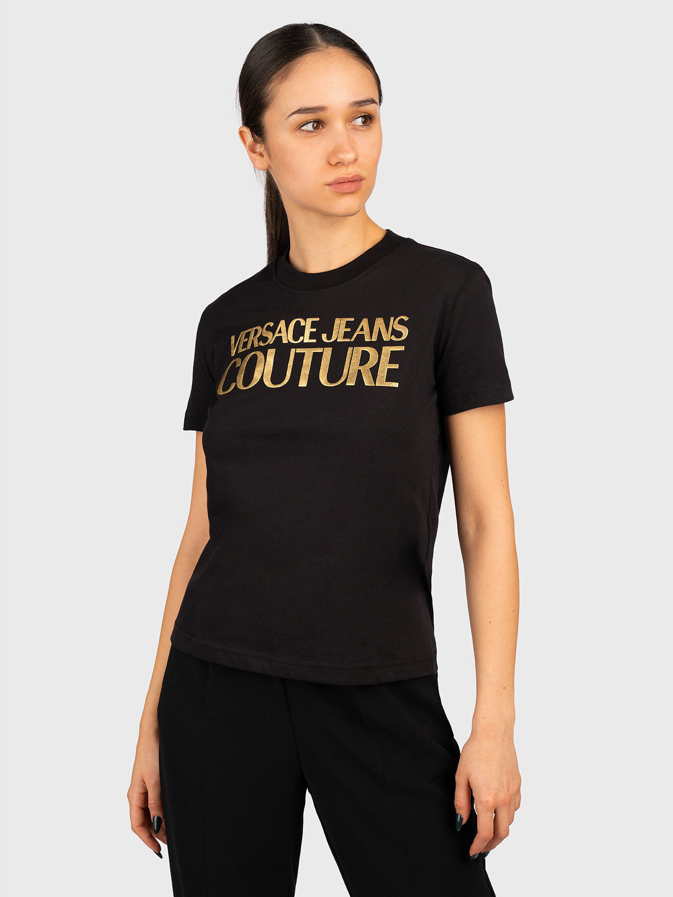 Tシャツ・カットソー VERSACE JEANS COUTURE Woman T-Shirt Black 1 76HAHG03CJ00G Versace Jeans Couture Outlet: T-shirt woman - Black 1