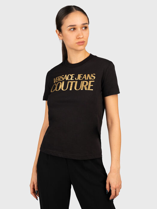 Golden print T-shirt in black