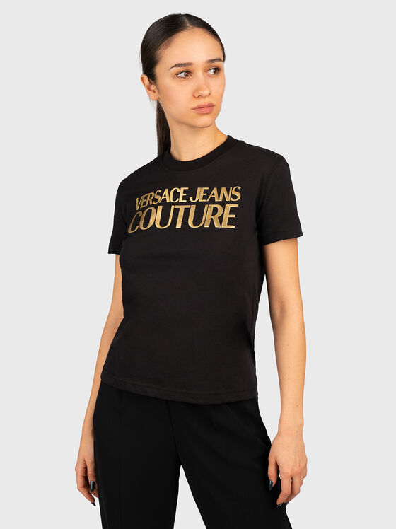 Golden print T-shirt in black - 1