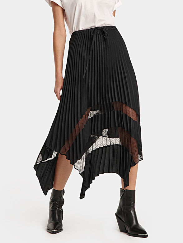 Black pleated skirt with lace inserts - 1