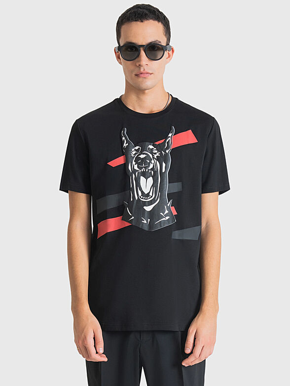 Black cotton T-shirt with print - 1
