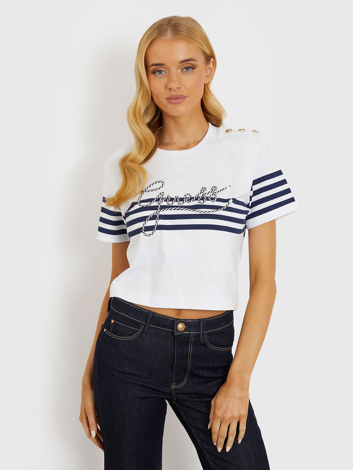 MARINA logo print stripe T shirt brand GUESS Globalbrandsstore en