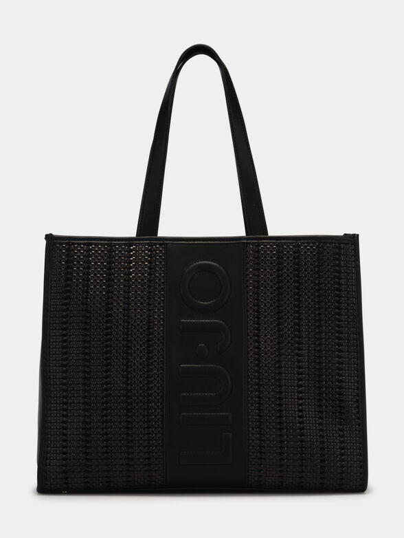 Black shopper bag with intertwined texture - 1