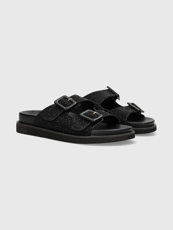 Crystal embellished slippers in black  - 3