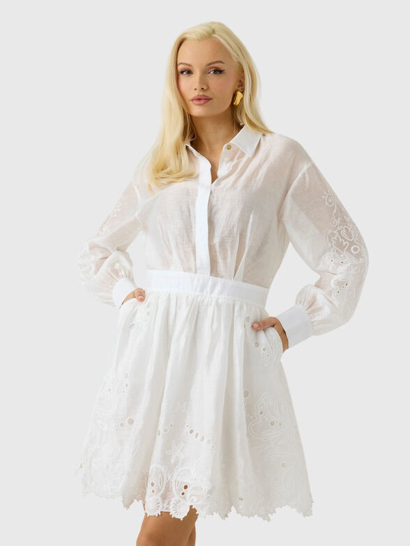 Mini dress in  linen blend with embroidery - 1