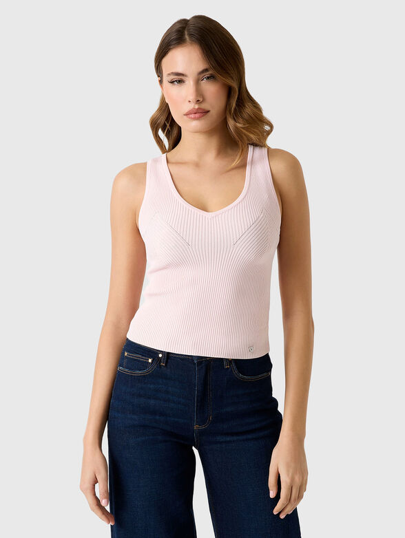 Pink ribbed knit top - 1