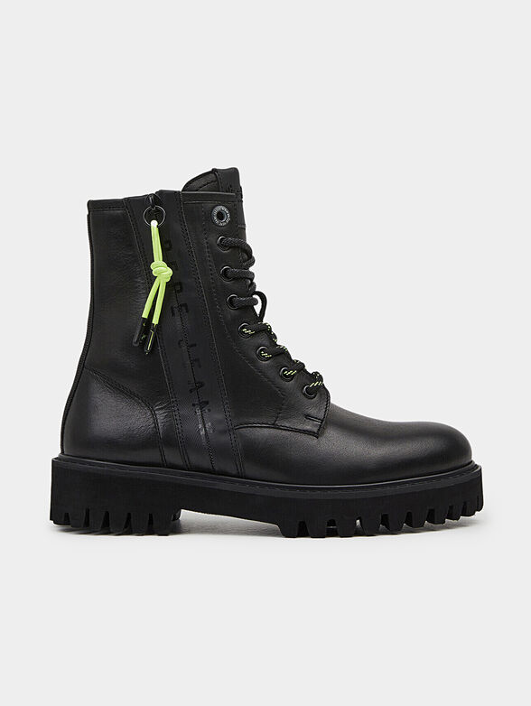 Black leather ankle boots with logo detail - 0