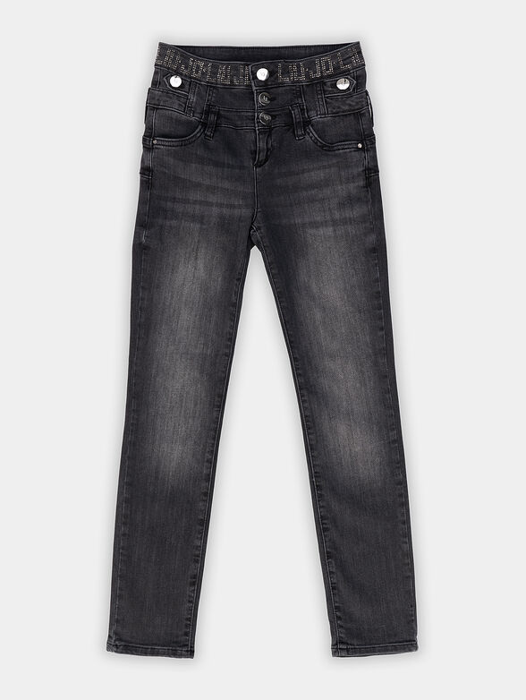 Black jeans with washed effect and shiny accents - 1