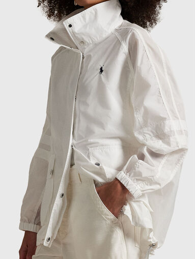 White jacket with high collar and logo embroidery - 5