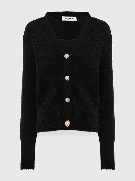 Жилетка с плетен топ в черен цвят - 1