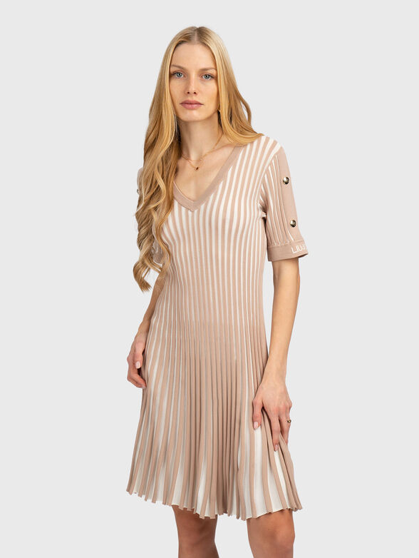 Knitted mini dress with V-neck - 1