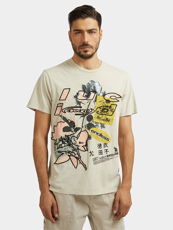 T-shirt with accent print in ecru color - 1