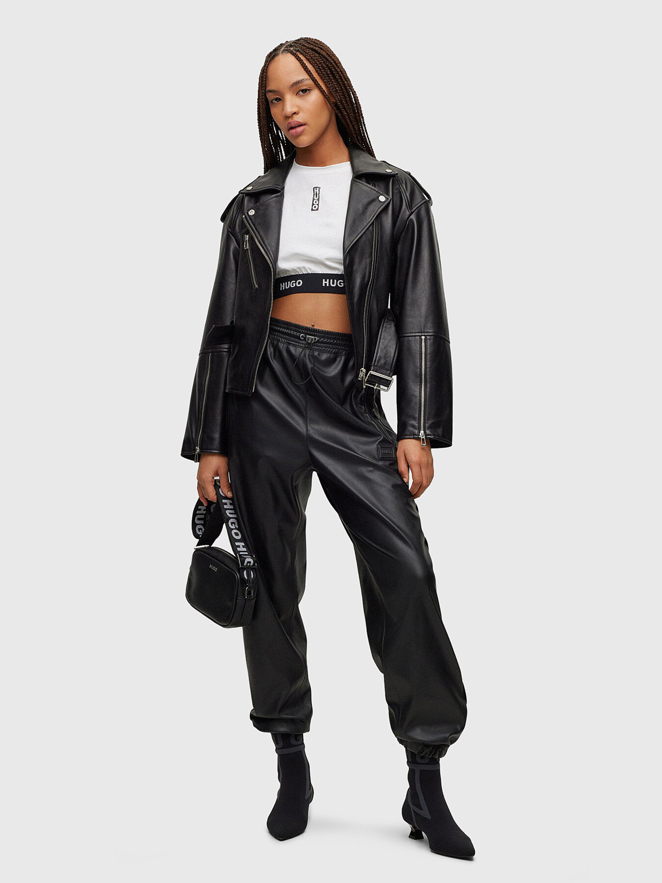 LAYA leather biker jacket with belt brand HUGO