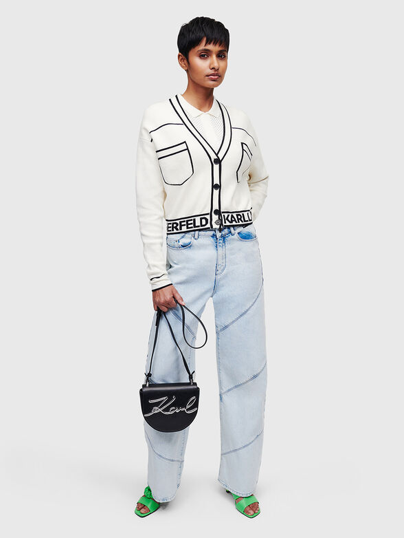 Blue cropped cardigan with contrasting elements - 2