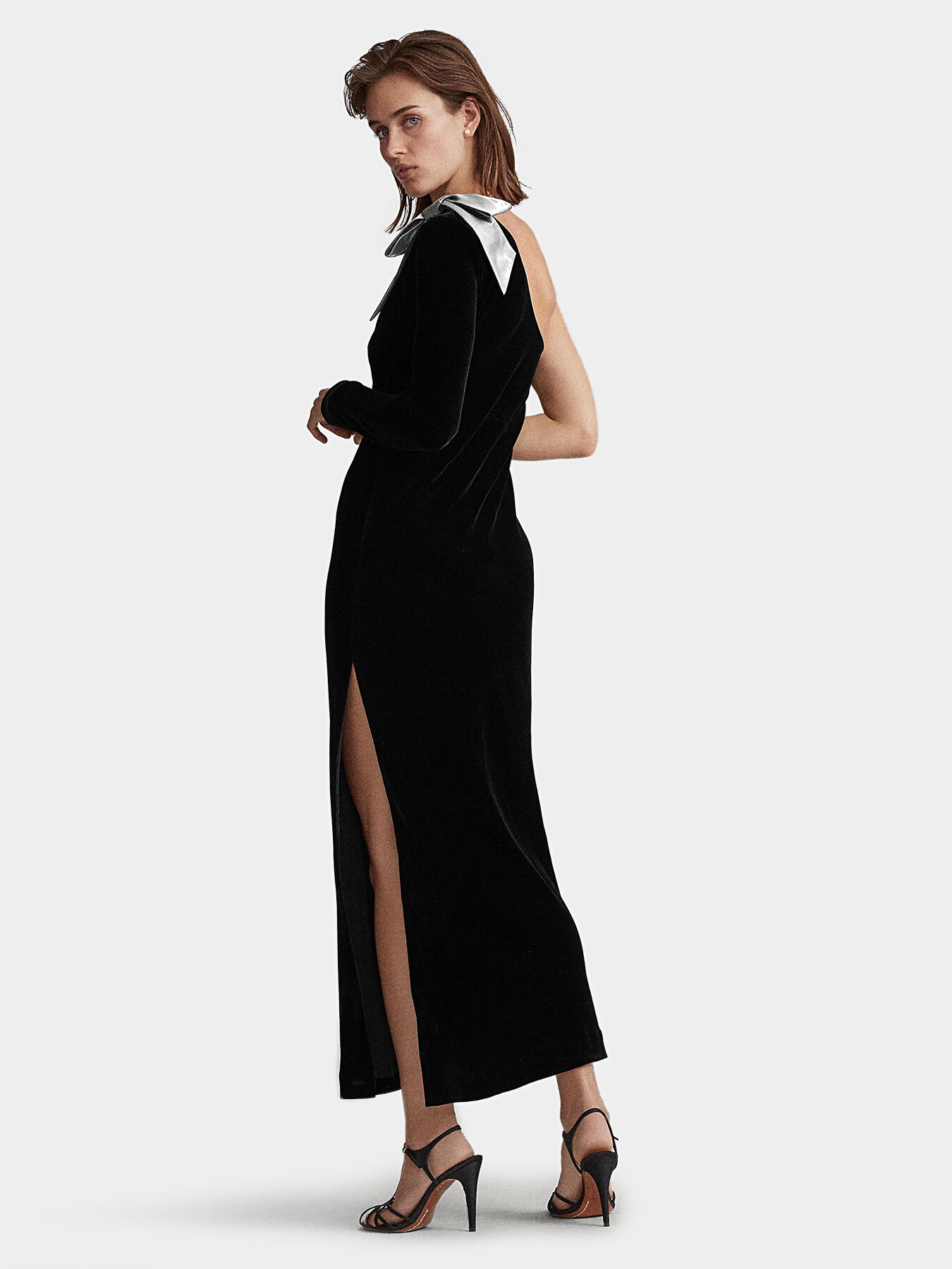 Black velvet dress with silver colored bow brand POLO RALPH LAUREN