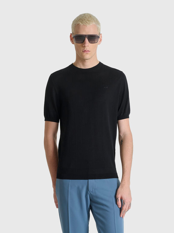 Пуловер с къс ръкав от памучен бленд - 1