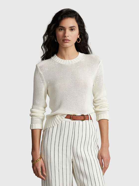 Пуловер в цвят екрю  - 1