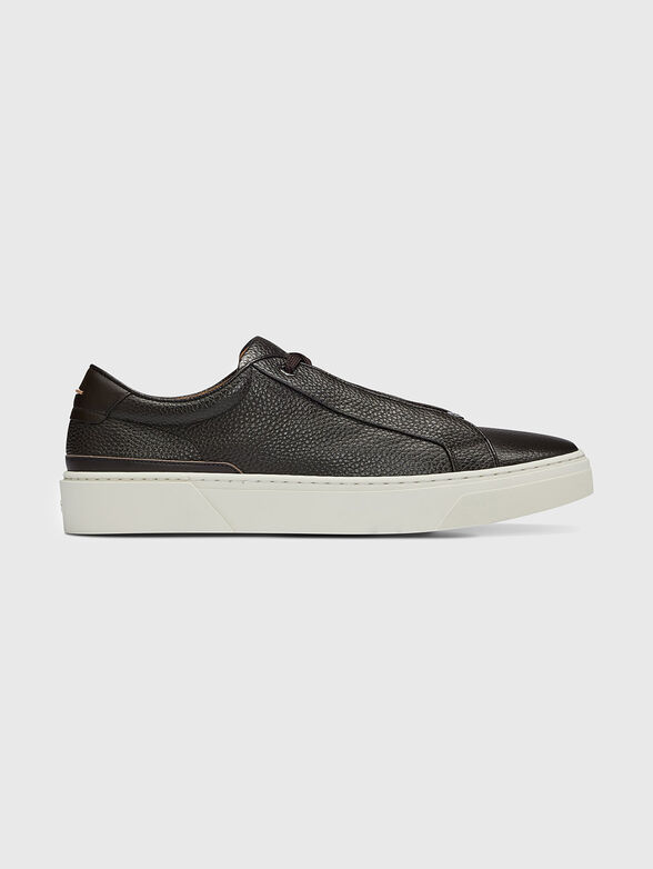 Black grained-leather sneakers - 1