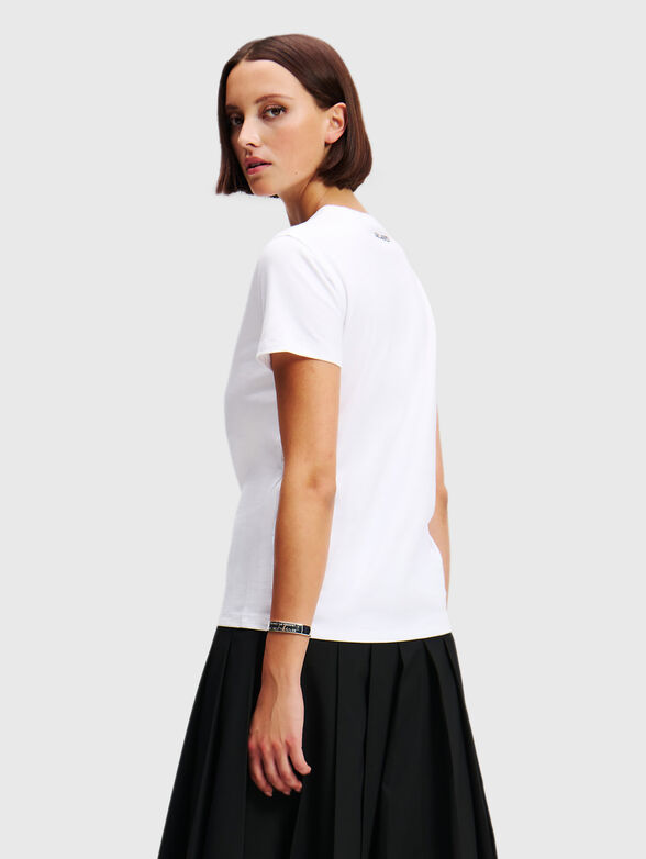 Cotton T-shirt with oval neckline and print - 3